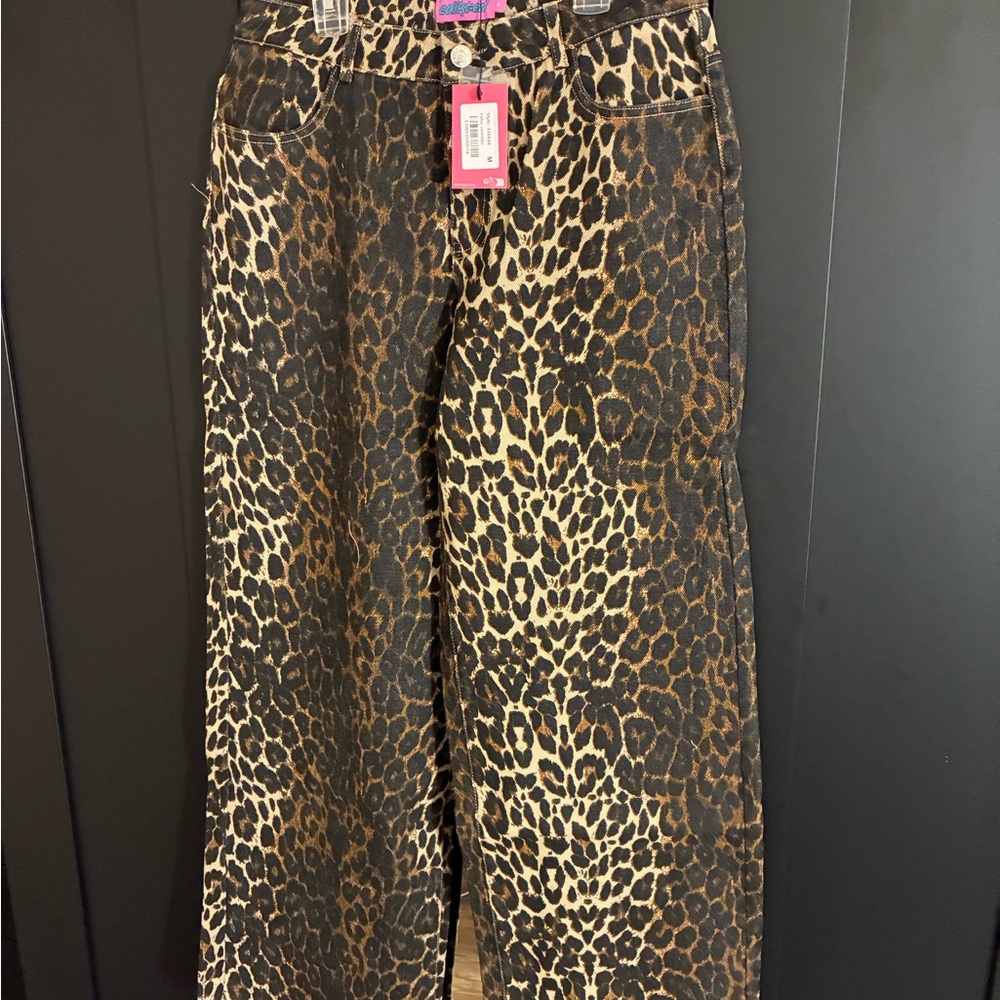 Edikted Leopard Print Denim Pants